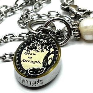 Spirit Lala “Grow in Strength”Reversible Handcrafted Resin Oval Necklace & Pearl